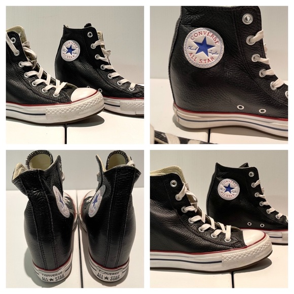 CONVERSE Ladies Black Leather High-Top Shoes US 8 - Picture 10 of 13